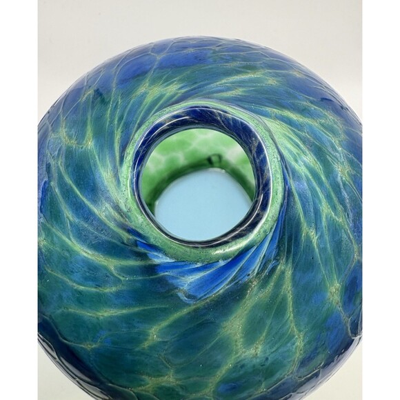 Kitras Art Glass Candle Dome Blue Green Van Glow Starry Night Luminary Used - Picture 8 of 13